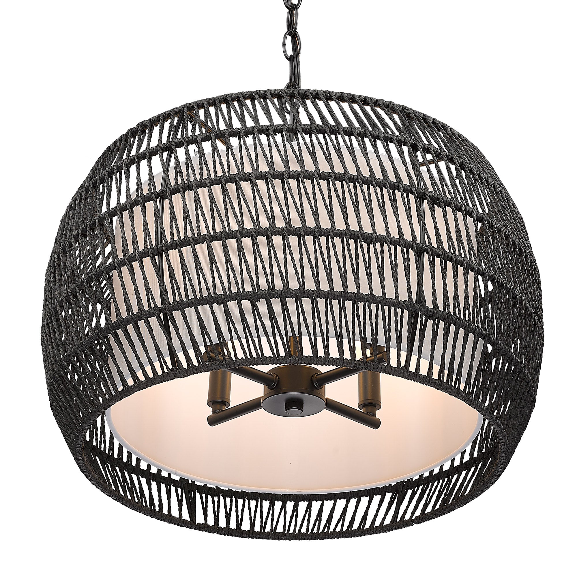 Golden Lighting Everly 4-light Pendant in Matte Black and Modern Black Rattan shade - - Golden Lighting