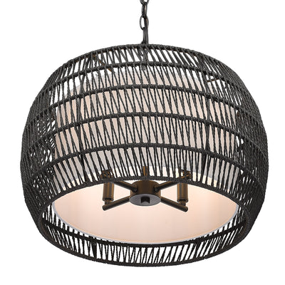 Golden Lighting Everly 4-light Pendant in Matte Black and Modern Black Rattan shade - - Golden Lighting