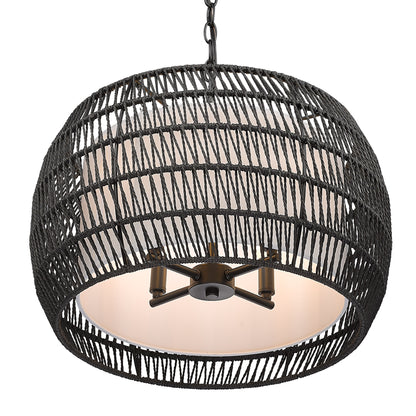 Golden Lighting Everly 4-light Pendant in Matte Black and Modern Black Rattan shade - - Golden Lighting