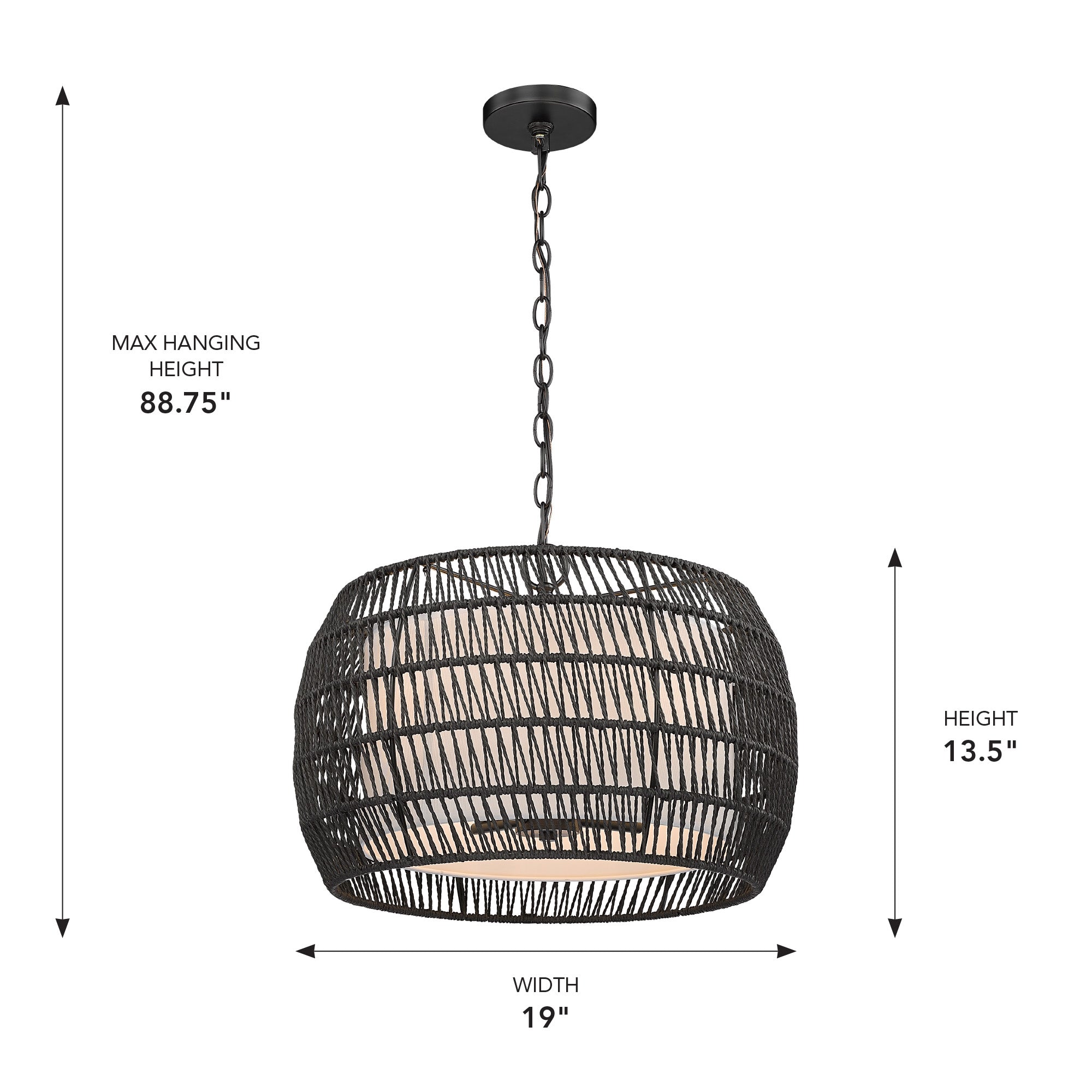 Golden Lighting Everly 4-light Pendant in Matte Black and Modern Black Rattan shade - - Golden Lighting