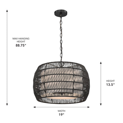 Golden Lighting Everly 4-light Pendant in Matte Black and Modern Black Rattan shade - - Golden Lighting