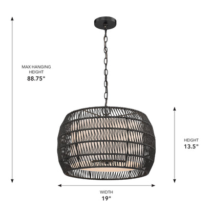 Golden Lighting Everly 4-light Pendant in Matte Black and Modern Black Rattan shade - - Golden Lighting