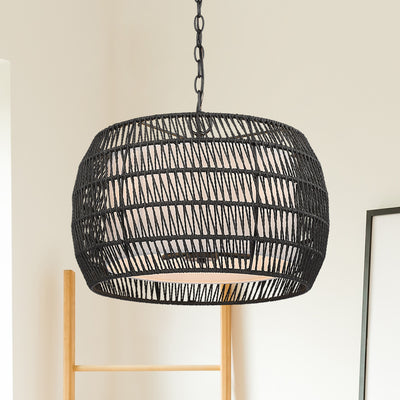 Golden Lighting Everly 4-light Pendant in Matte Black and Modern Black Rattan shade - - Golden Lighting
