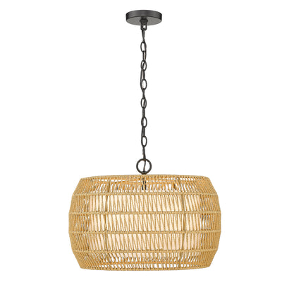 Golden Lighting Everly 4-light Pendant in Matte Black and Natural Rattan shade - - Golden Lighting