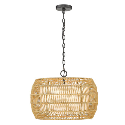 Golden Lighting Everly 4-light Pendant in Matte Black and Natural Rattan shade - - Golden Lighting