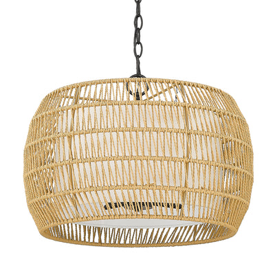 Golden Lighting Everly 4-light Pendant in Matte Black and Natural Rattan shade - - Golden Lighting