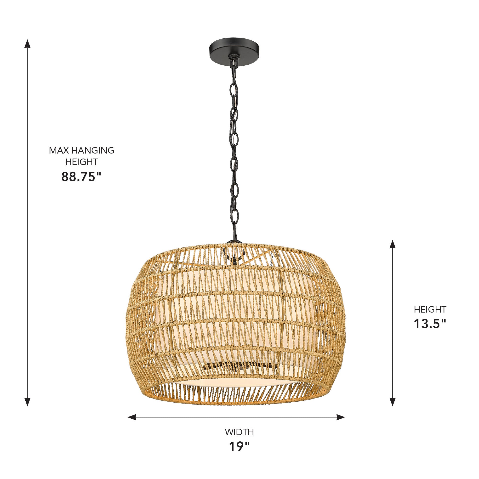 Golden Lighting Everly 4-light Pendant in Matte Black and Natural Rattan shade - - Golden Lighting