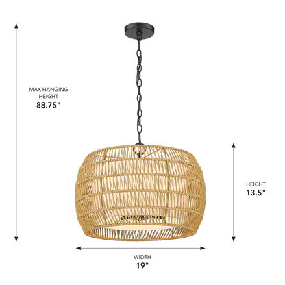 Golden Lighting Everly 4-light Pendant in Matte Black and Natural Rattan shade - - Golden Lighting