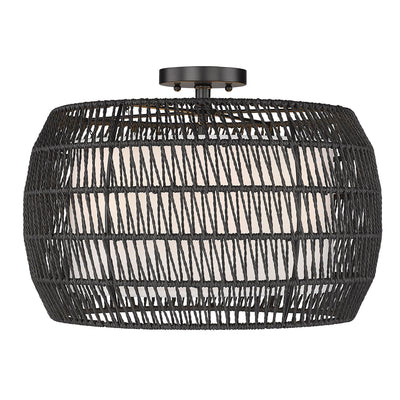 Golden Lighting Everly 4-light Semi-Flush Mount in Matte Black and Modern Black Rattan shade - - Golden Lighting