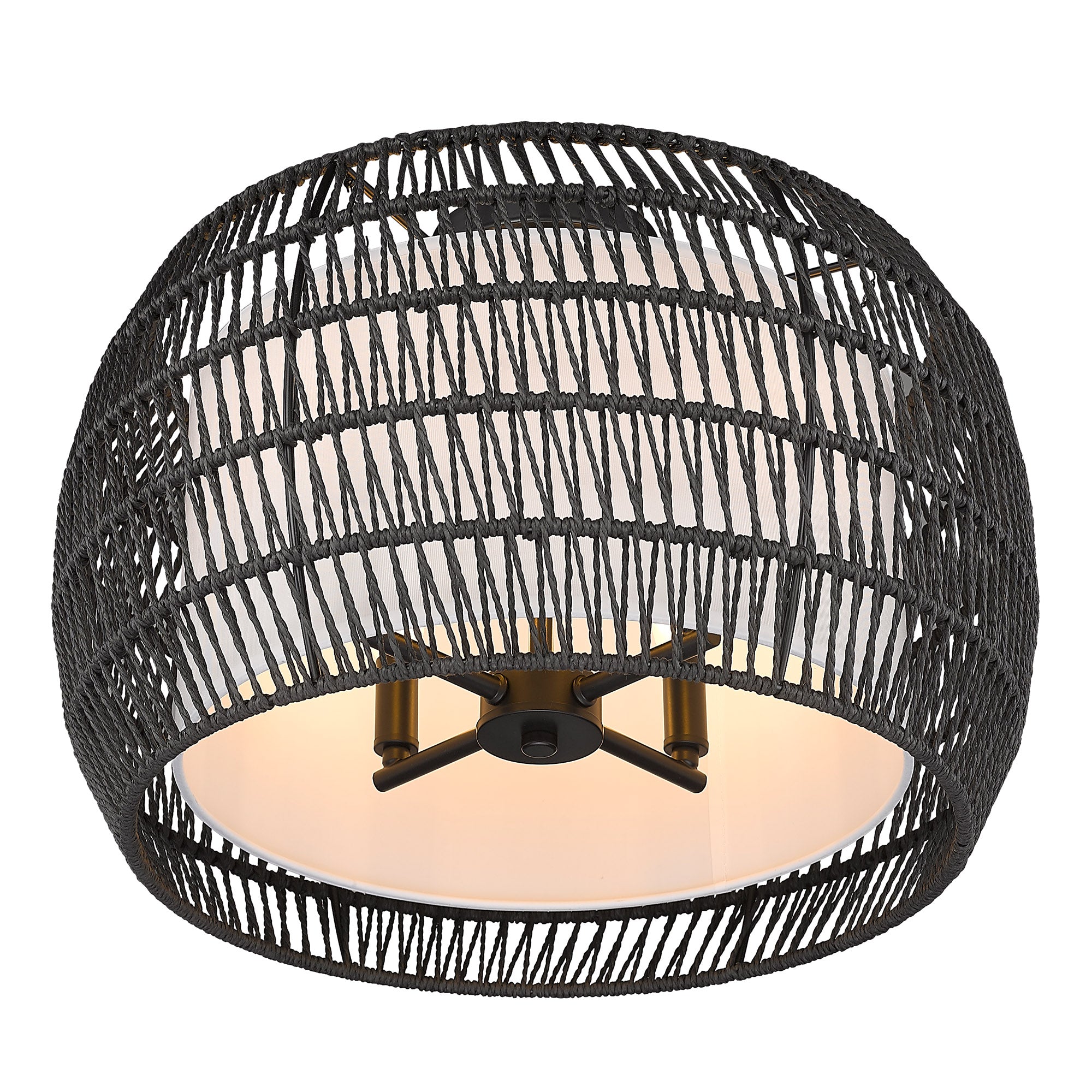 Golden Lighting Everly 4-light Semi-Flush Mount in Matte Black and Modern Black Rattan shade - - Golden Lighting