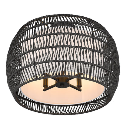 Golden Lighting Everly 4-light Semi-Flush Mount in Matte Black and Modern Black Rattan shade - - Golden Lighting