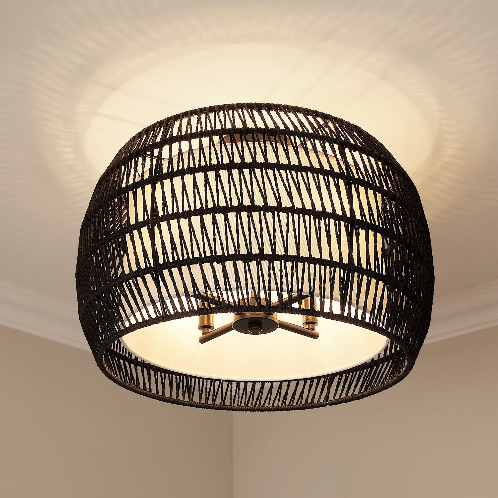 Golden Lighting Everly 4-light Semi-Flush Mount in Matte Black and Modern Black Rattan shade - - Golden Lighting