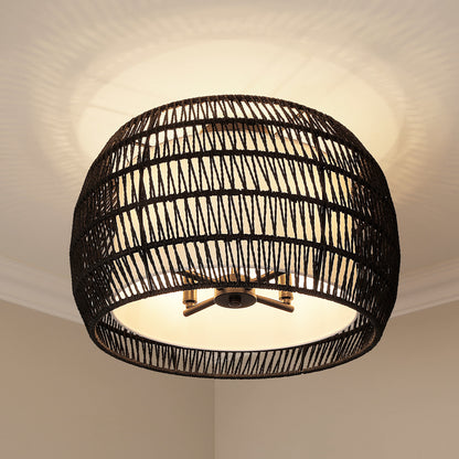 Golden Lighting Everly 4-light Semi-Flush Mount in Matte Black and Modern Black Rattan shade - - Golden Lighting