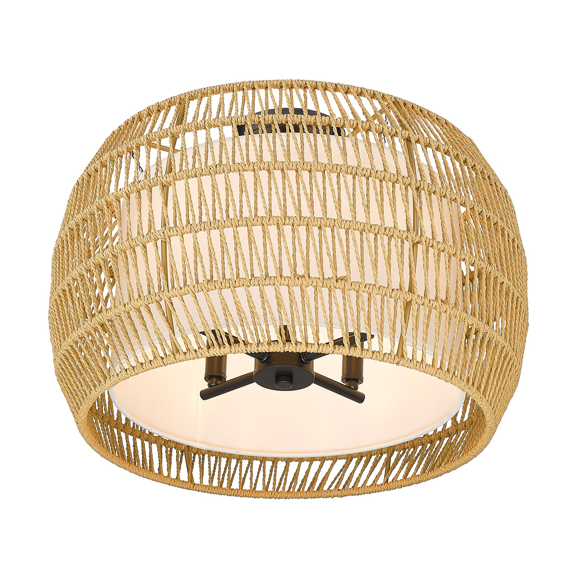 Golden Lighting Everly 4-light Semi-Flush Mount in Matte Black and Natural Rattan shade - - Golden Lighting