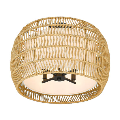 Golden Lighting Everly 4-light Semi-Flush Mount in Matte Black and Natural Rattan shade - - Golden Lighting
