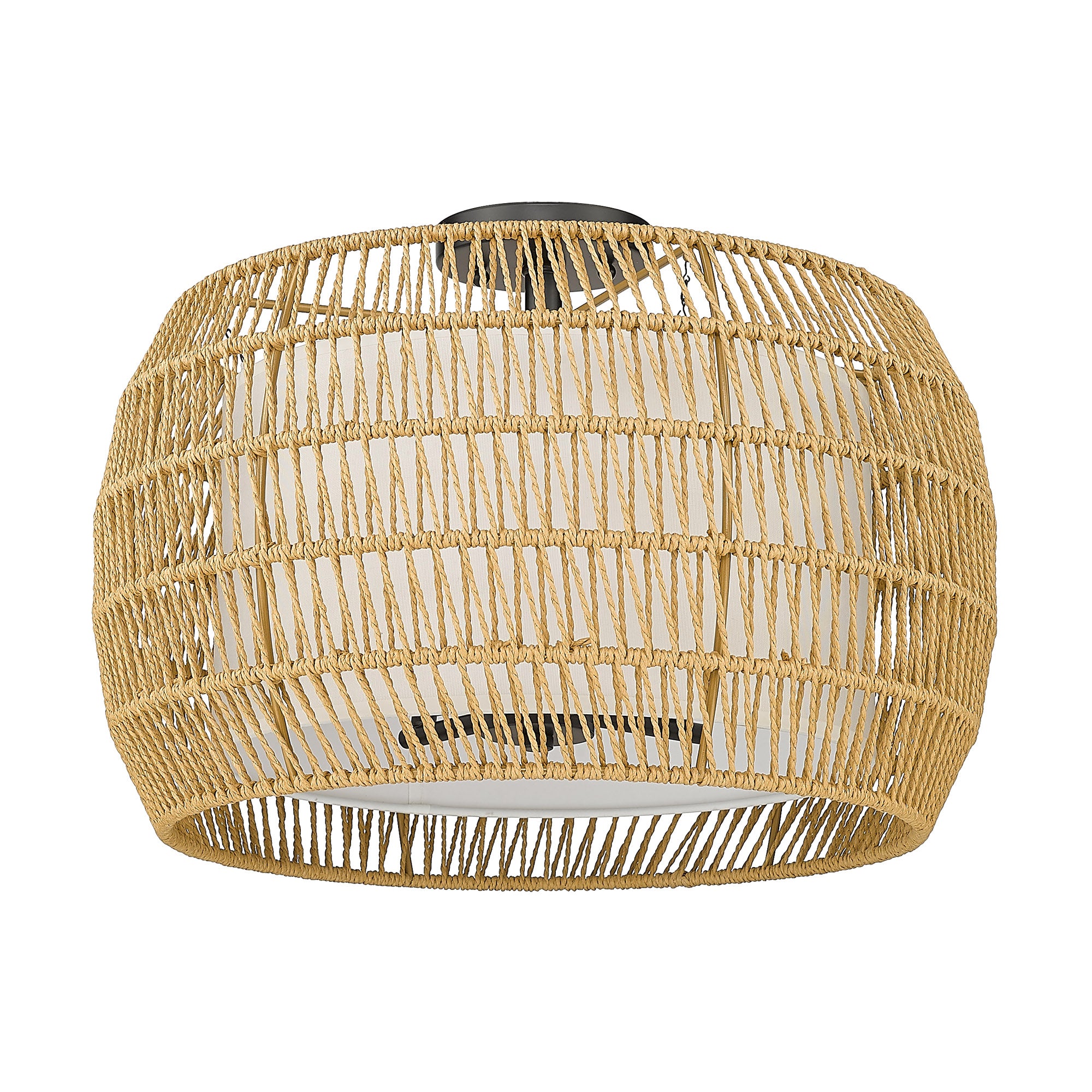 Golden Lighting Everly 4-light Semi-Flush Mount in Matte Black and Natural Rattan shade - - Golden Lighting