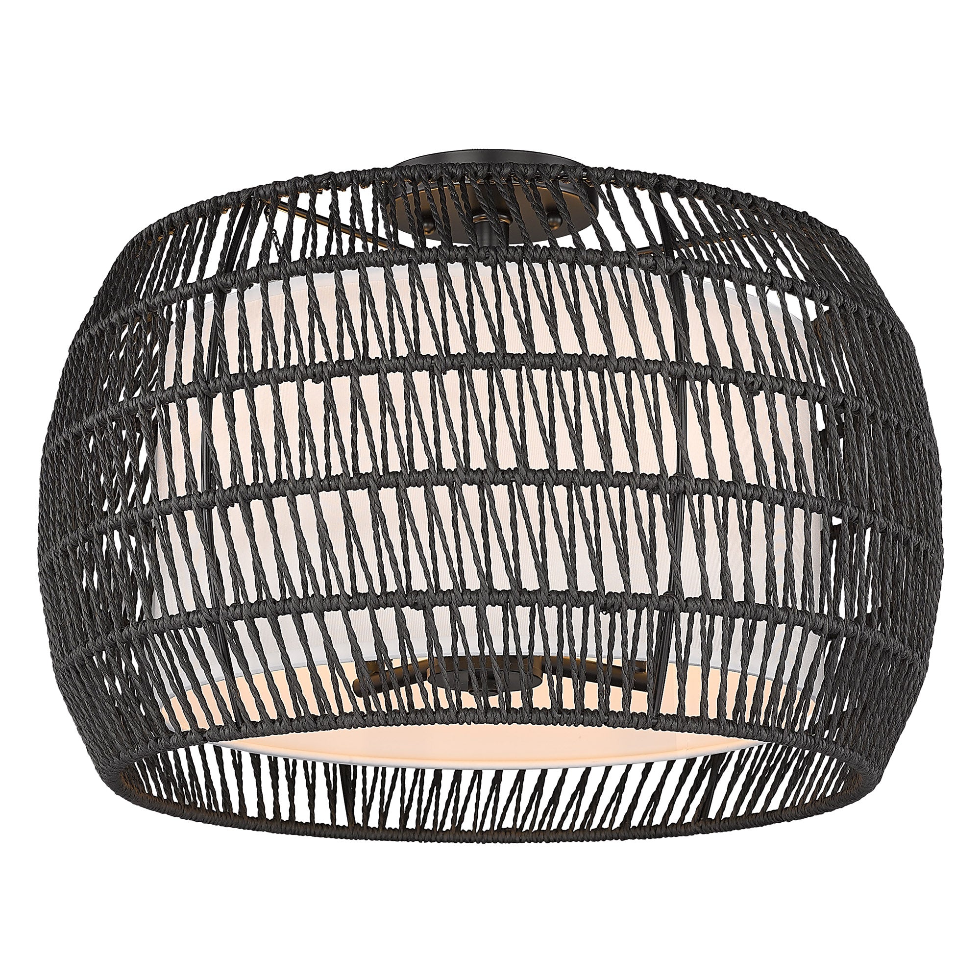 Everly 4 Light Semi-Flush in Matte Black with Modern Black Rattan Shade - - Golden Lighting