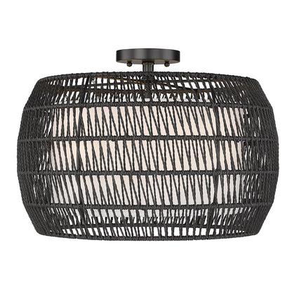 Everly 4 Light Semi-Flush in Matte Black with Modern Black Rattan Shade - Default Title - Golden Lighting