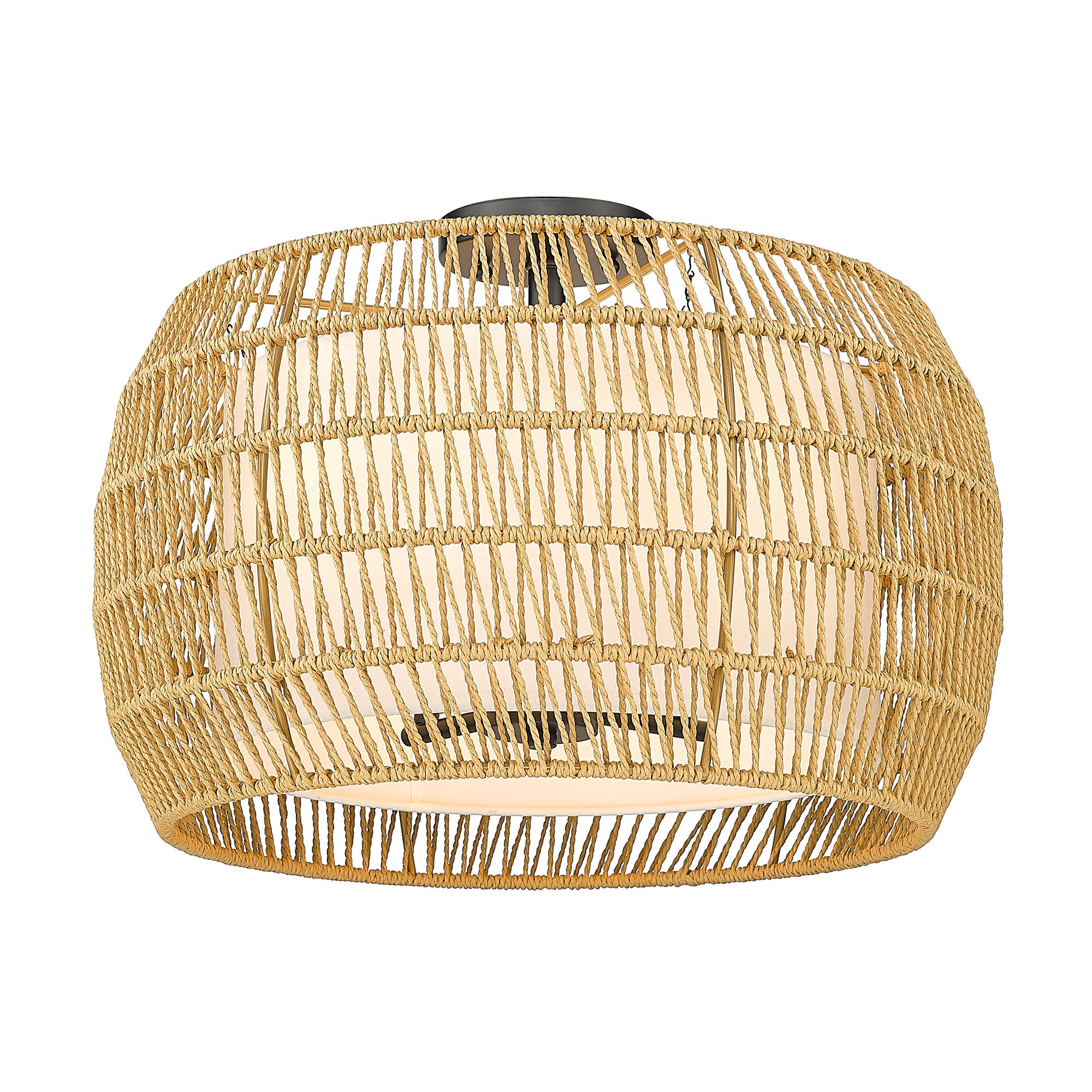 Everly 4 Light Semi-Flush in Matte Black with Natural Rattan Shade - - Golden Lighting