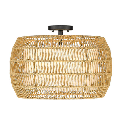 Golden Lighting Everly 4-light Semi-Flush Mount in Matte Black and Natural Rattan shade