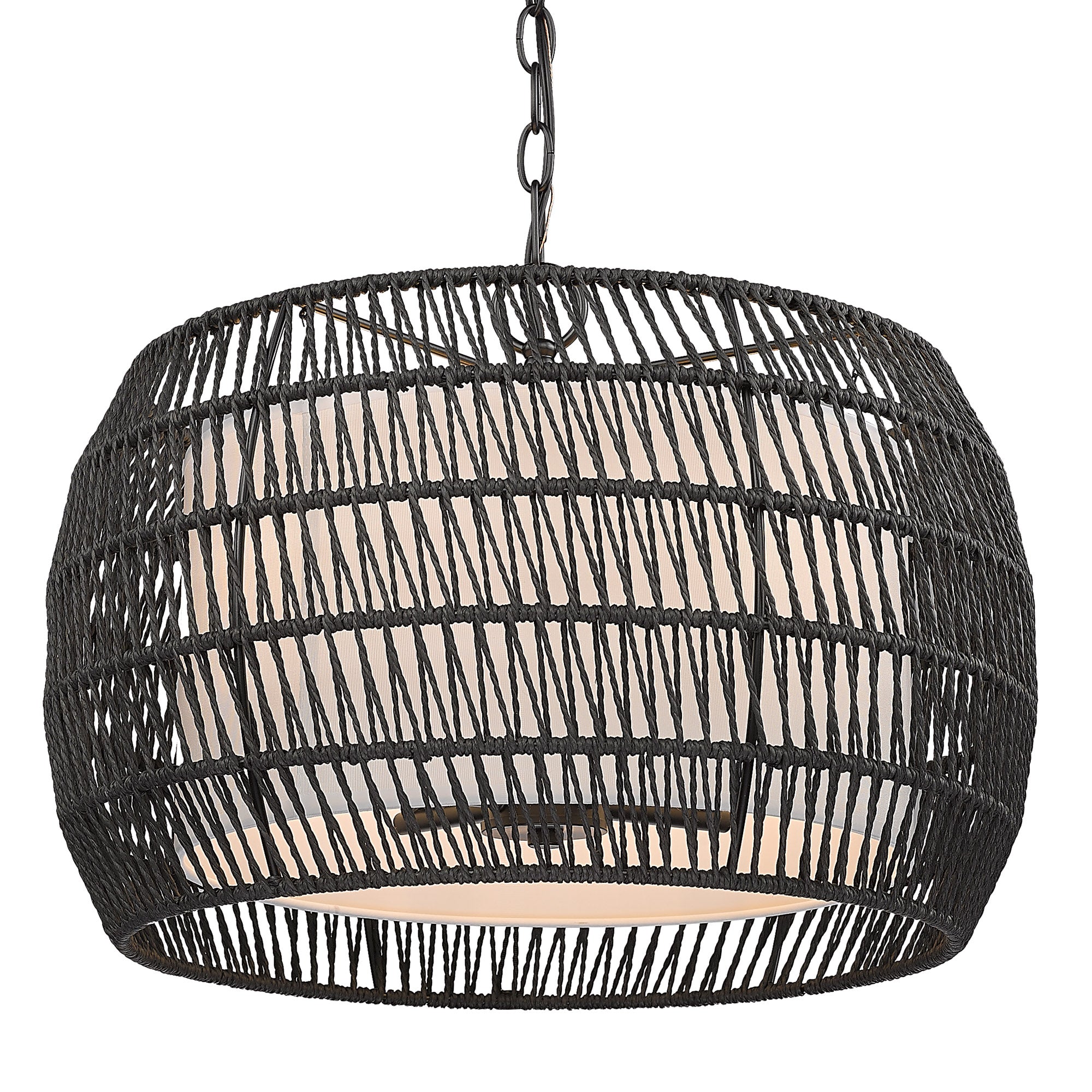 Everly 4 Light Pendant in Matte Black with Modern Black Rattan Shade - - Golden Lighting