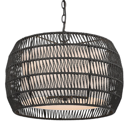 Golden Lighting Everly 4-light Pendant in Matte Black and Modern Black Rattan shade