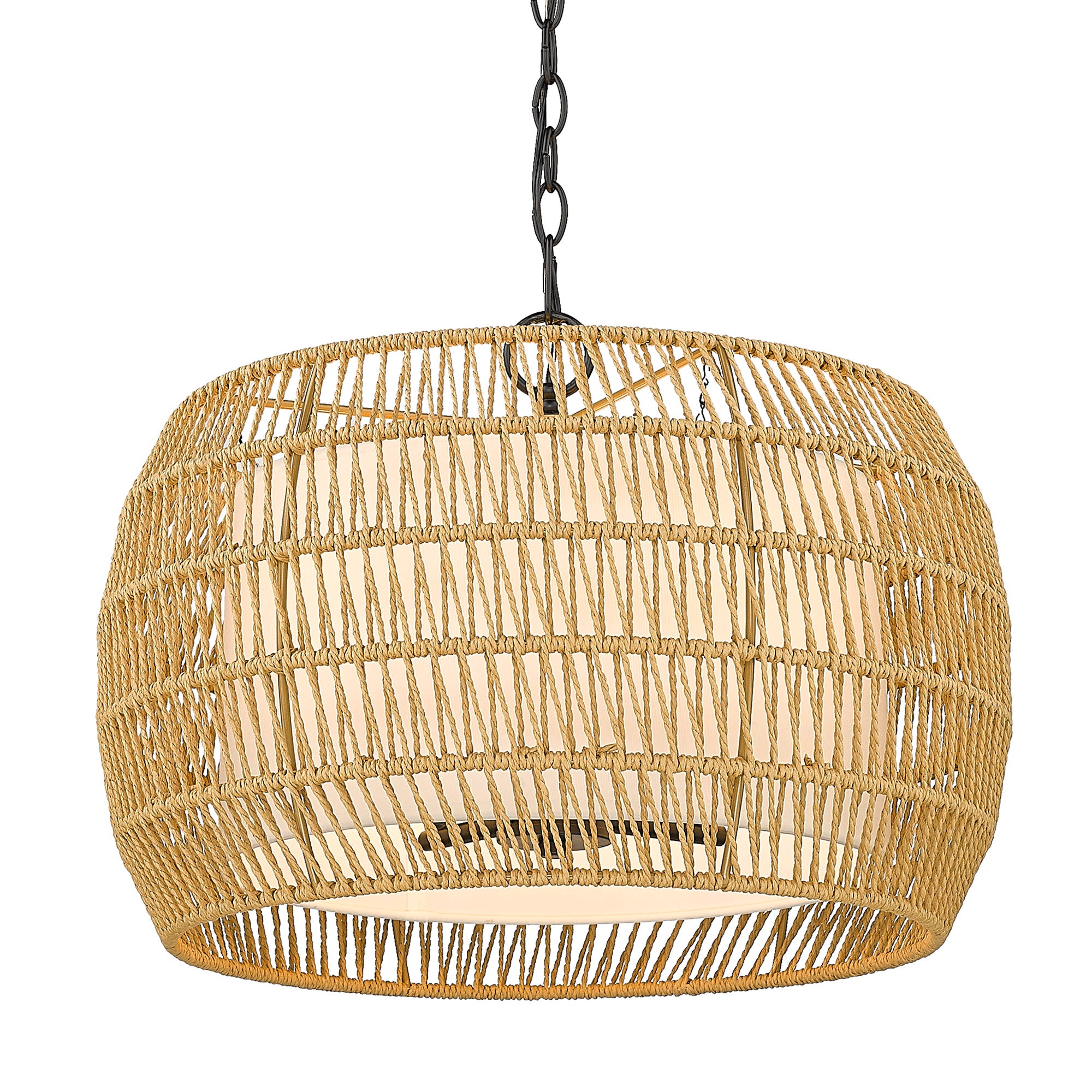 Everly 4 Light Chandelier in Matte Black with Natural Rattan Shade - - Golden Lighting