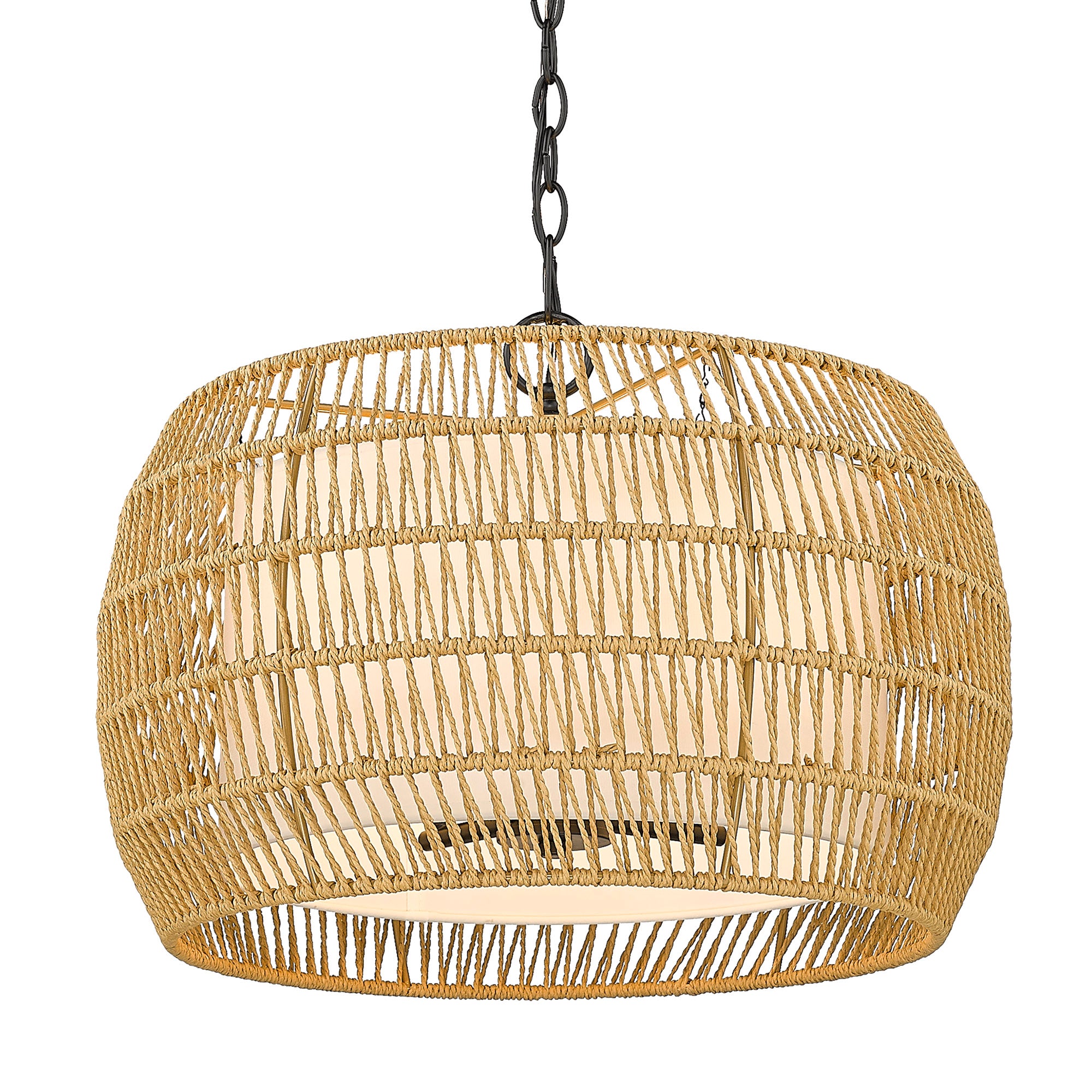 Golden Lighting Everly 4-light Pendant in Matte Black and Natural Rattan shade