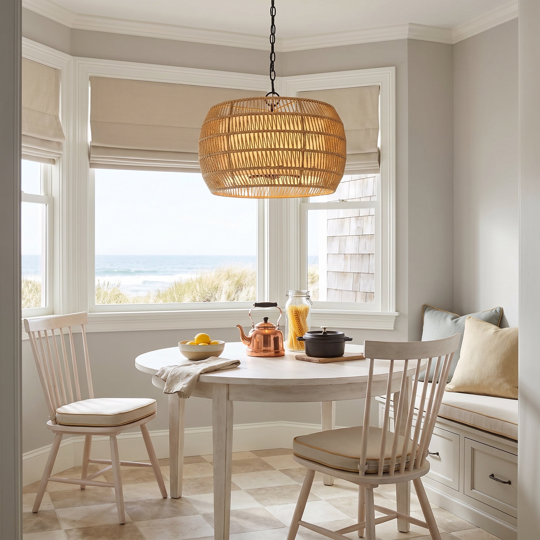 Everly 4-light Pendant in Matte Black, AI-visualized breakfast nook scene - Golden Lighting