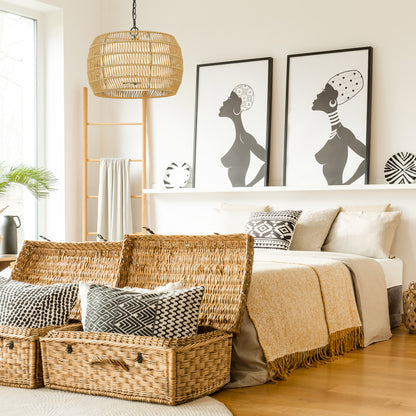 Golden Lighting Everly 4-light Pendant in Matte Black and Natural Rattan shade