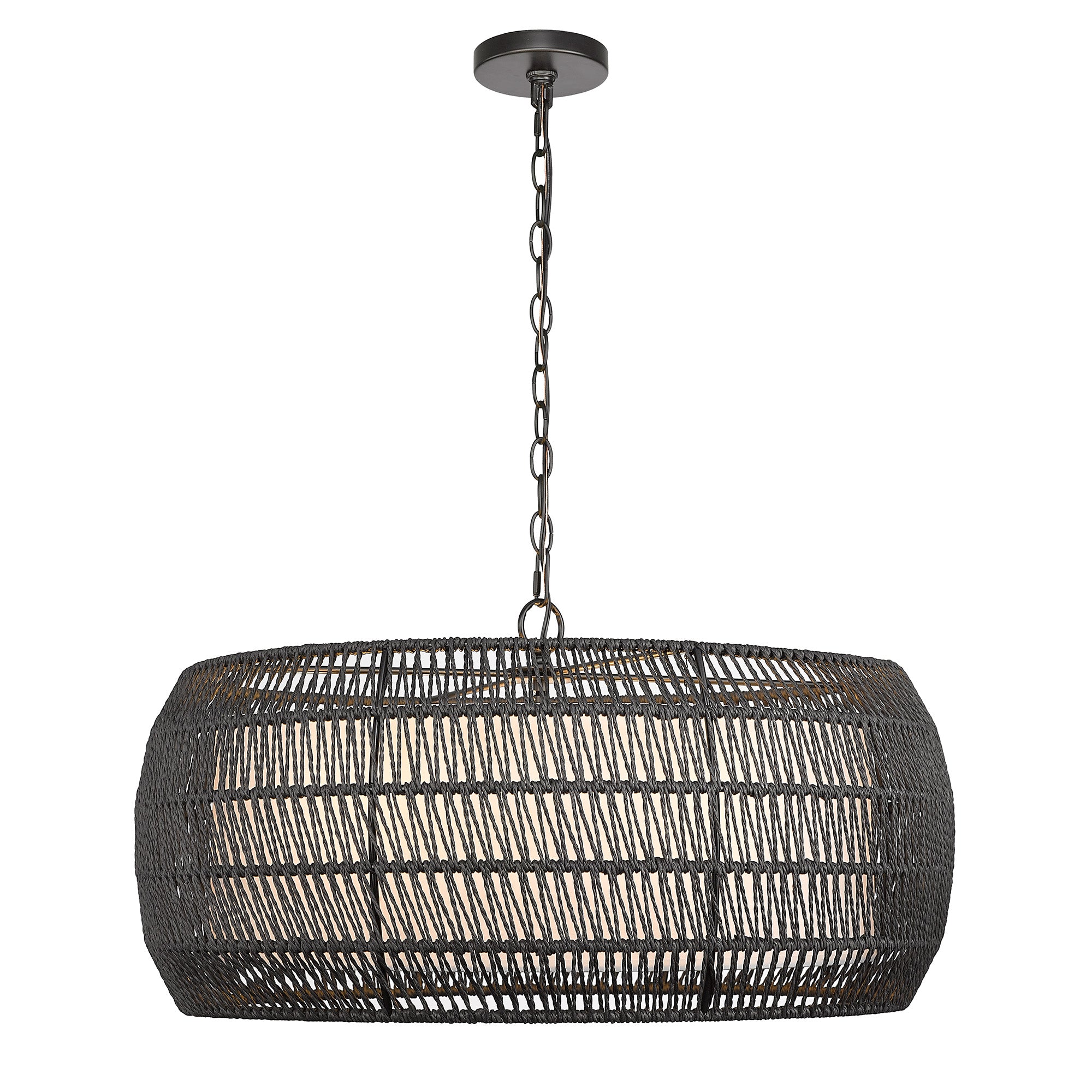 Golden Lighting Everly 6-light Chandelier in Matte Black and Modern Black Rattan shade - - Golden Lighting