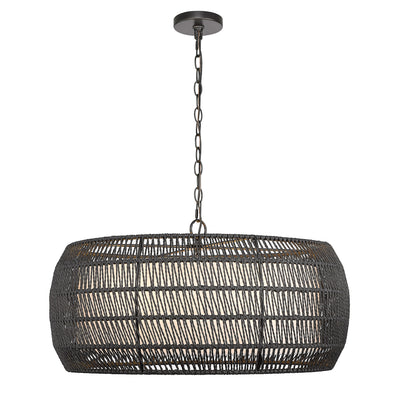 Golden Lighting Everly 6-light Chandelier in Matte Black and Modern Black Rattan shade - - Golden Lighting