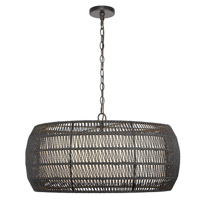 Golden Lighting Everly 6-light Chandelier in Matte Black and Modern Black Rattan shade - - Golden Lighting