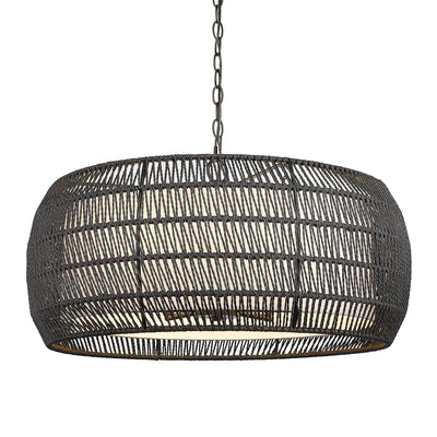 Golden Lighting Everly 6-light Chandelier in Matte Black and Modern Black Rattan shade - - Golden Lighting