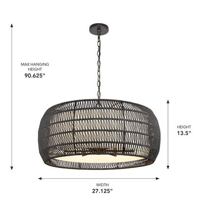 Golden Lighting Everly 6-light Chandelier in Matte Black and Modern Black Rattan shade - - Golden Lighting