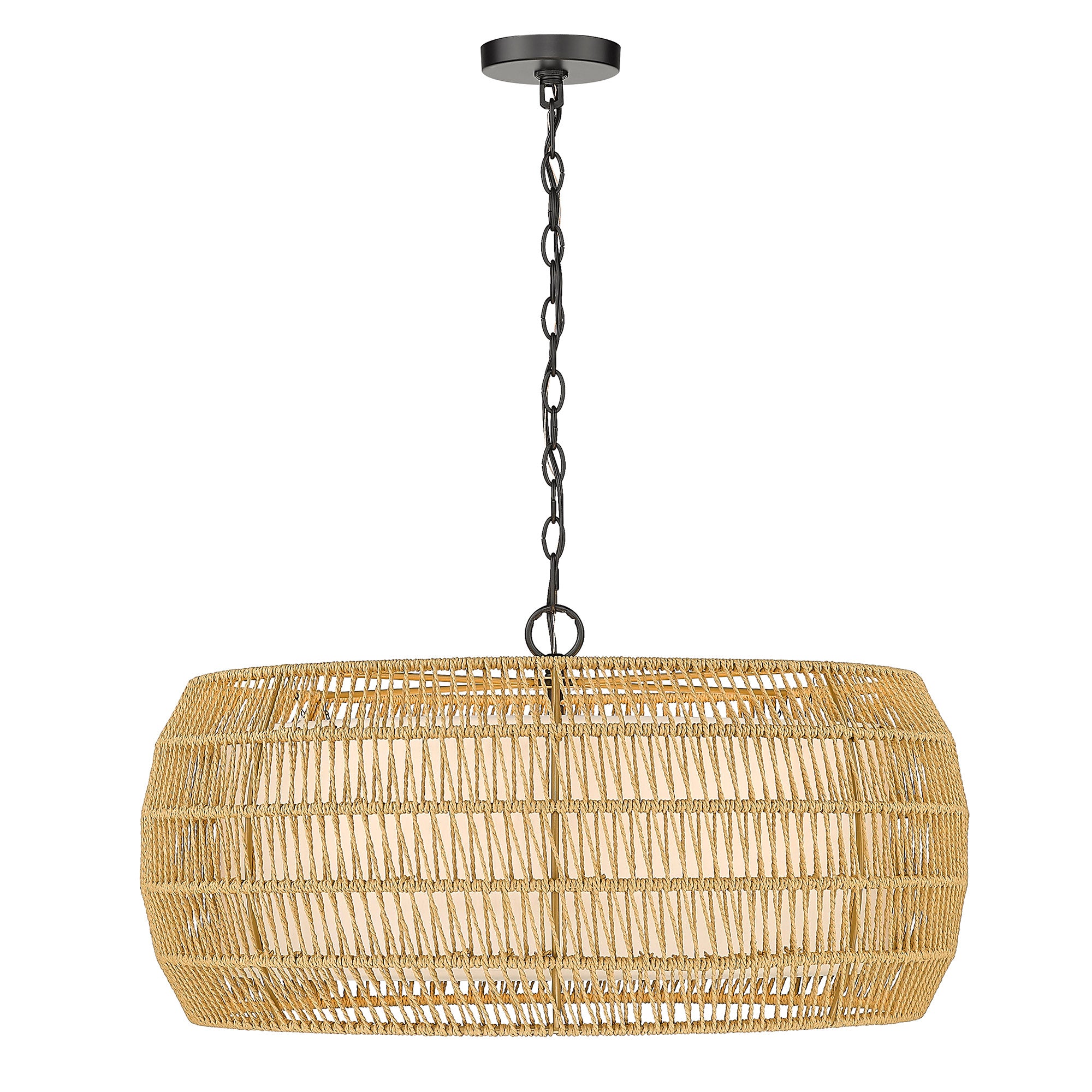 Golden Lighting Everly 6-light Chandelier in Matte Black and Natural Rattan shade - - Golden Lighting