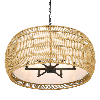 Golden Lighting Everly 6-light Chandelier in Matte Black and Natural Rattan shade - - Golden Lighting