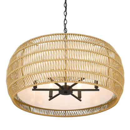 Golden Lighting Everly 6-light Chandelier in Matte Black and Natural Rattan shade - - Golden Lighting