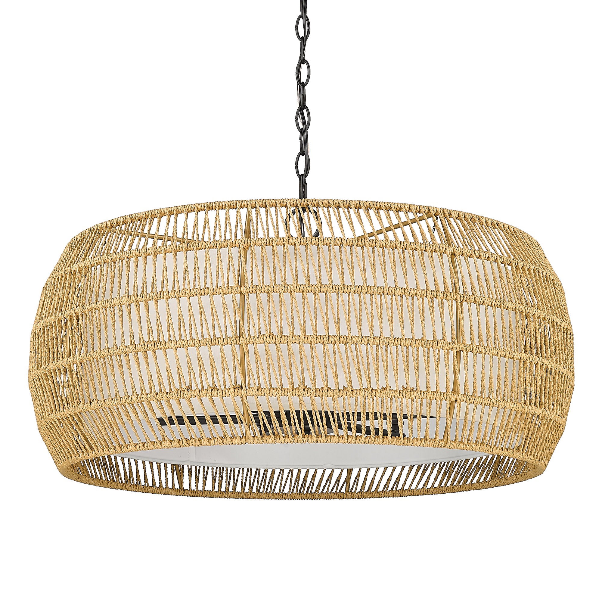 Golden Lighting Everly 6-light Chandelier in Matte Black and Natural Rattan shade - - Golden Lighting