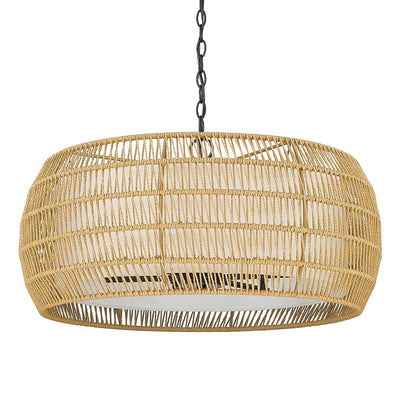 Golden Lighting Everly 6-light Chandelier in Matte Black and Natural Rattan shade - - Golden Lighting