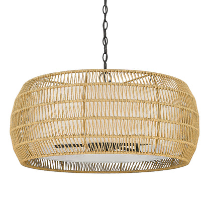 Golden Lighting Everly 6-light Chandelier in Matte Black and Natural Rattan shade - - Golden Lighting