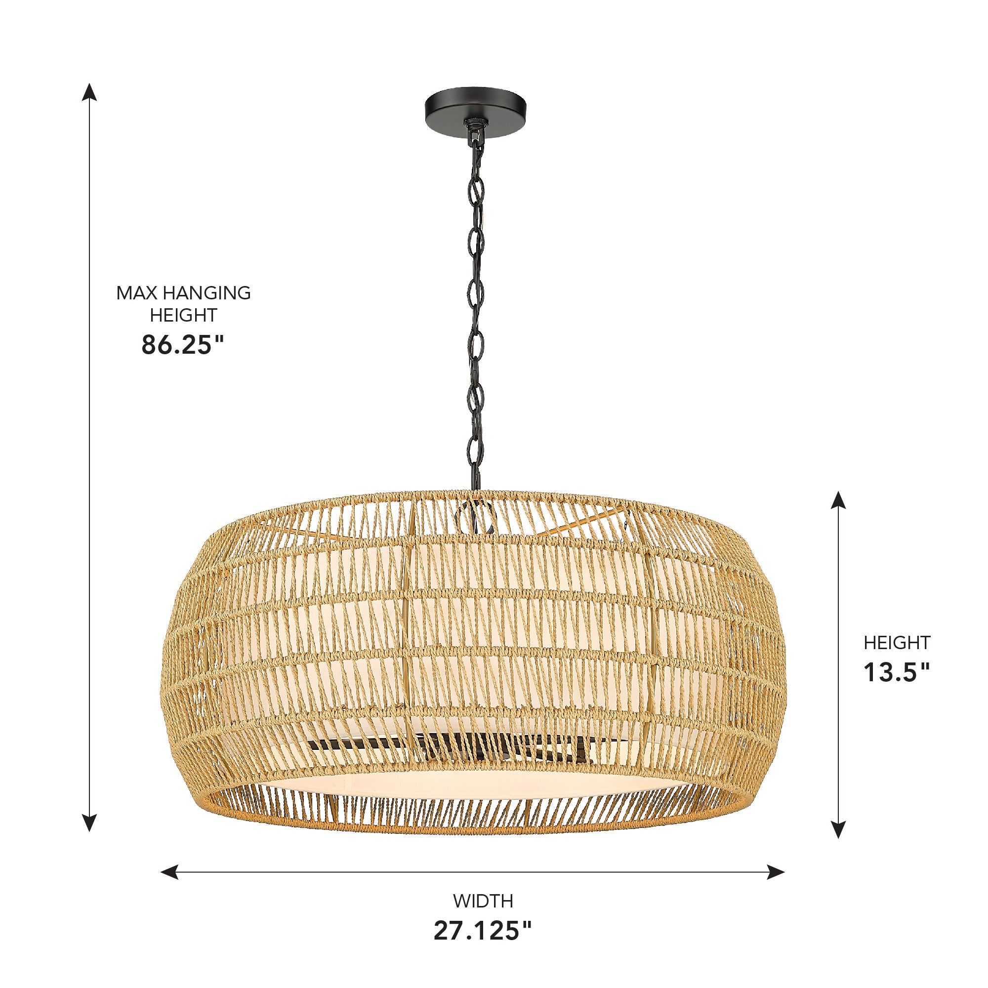 Golden Lighting Everly 6-light Chandelier in Matte Black and Natural Rattan shade - - Golden Lighting