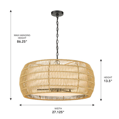 Golden Lighting Everly 6-light Chandelier in Matte Black and Natural Rattan shade - - Golden Lighting