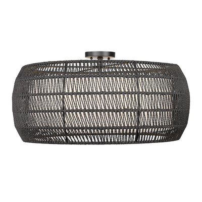 Golden Lighting Everly 6-light Semi-Flush Mount in Matte Black and Modern Black Rattan shade - - Golden Lighting