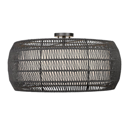 Golden Lighting Everly 6-light Semi-Flush Mount in Matte Black and Modern Black Rattan shade - - Golden Lighting