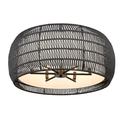 Golden Lighting Everly 6-light Semi-Flush Mount in Matte Black and Modern Black Rattan shade - - Golden Lighting