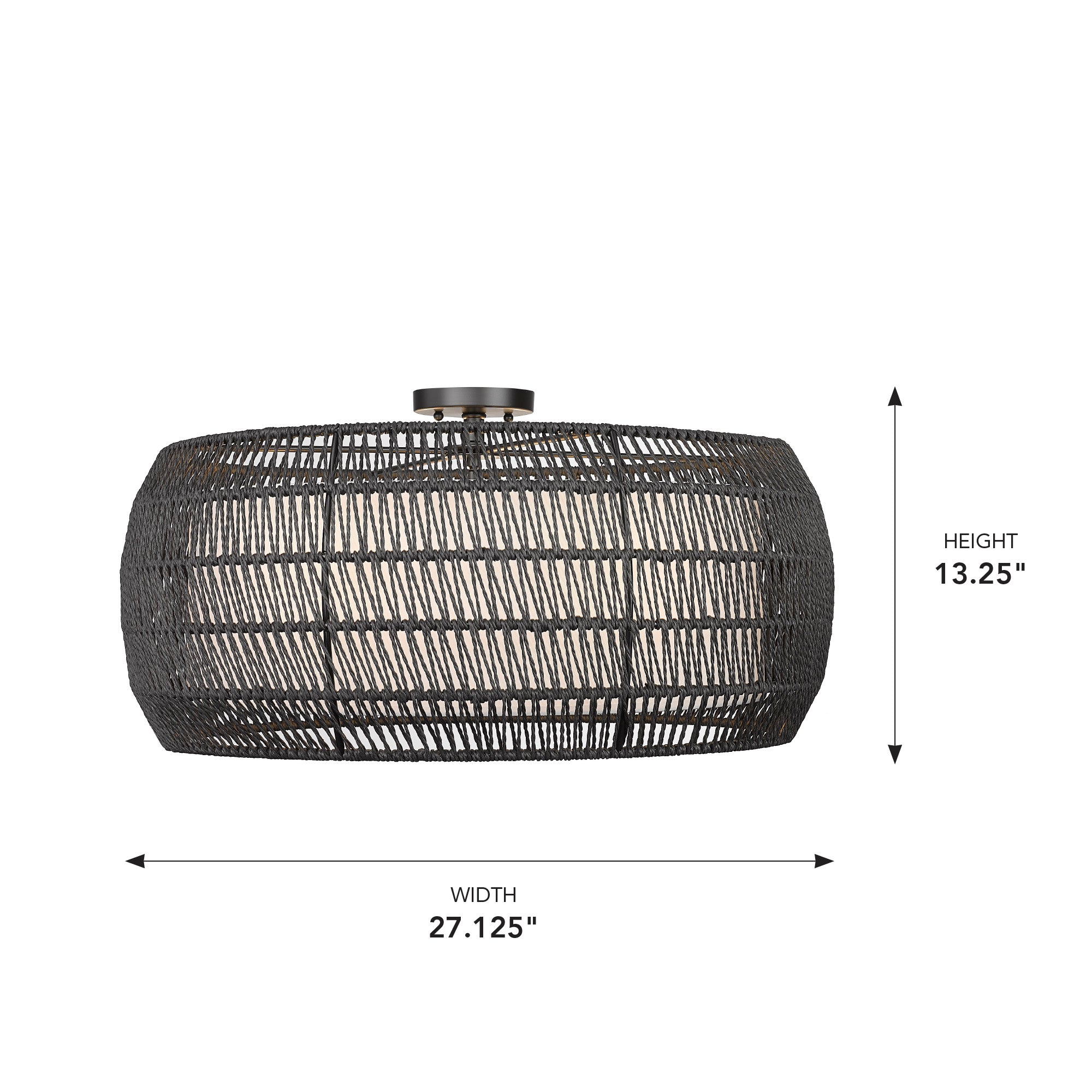 Golden Lighting Everly 6-light Semi-Flush Mount in Matte Black and Modern Black Rattan shade - - Golden Lighting
