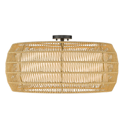 Golden Lighting Everly 6-light Semi-Flush Mount in Matte Black and Natural Rattan shade - - Golden Lighting