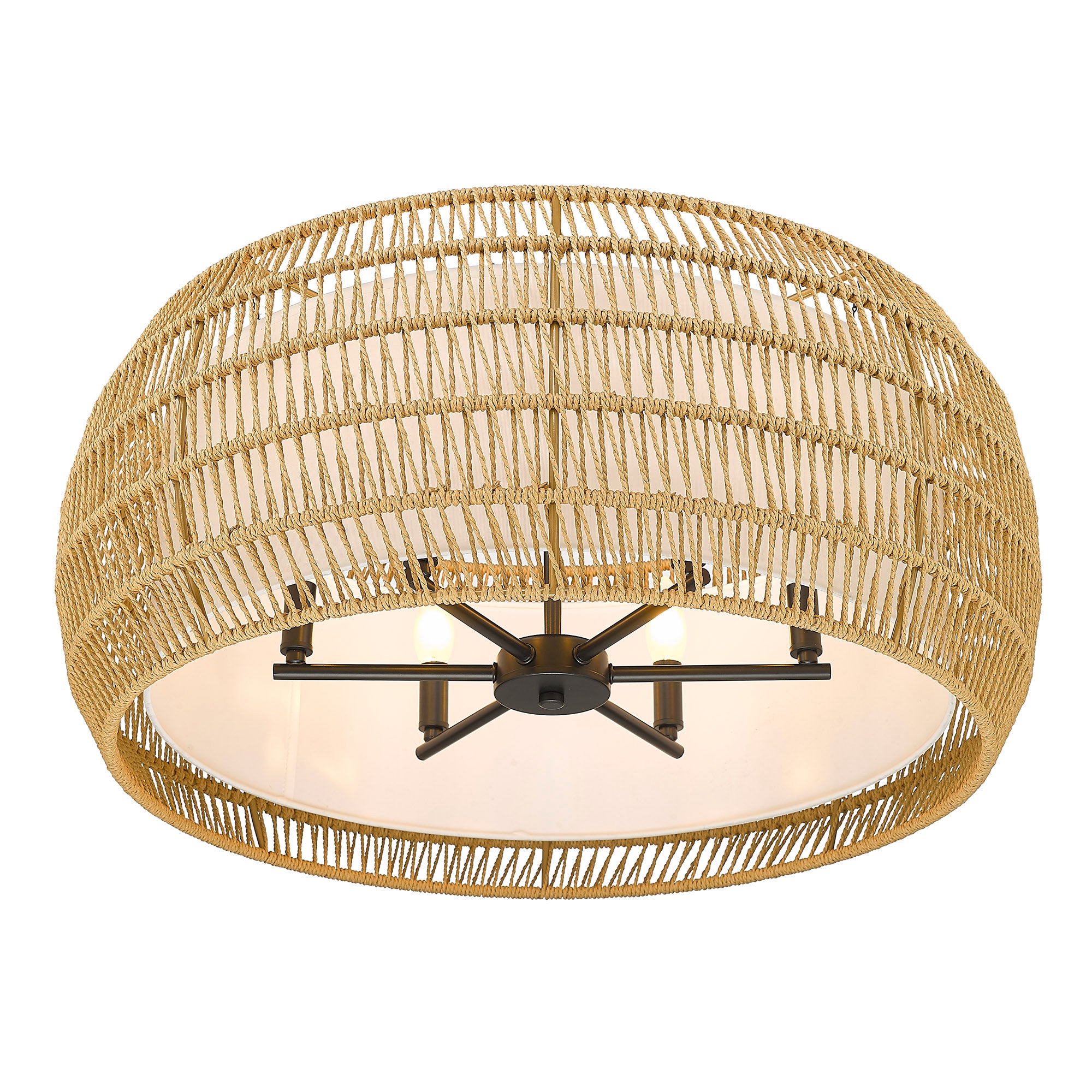Golden Lighting Everly 6-light Semi-Flush Mount in Matte Black and Natural Rattan shade