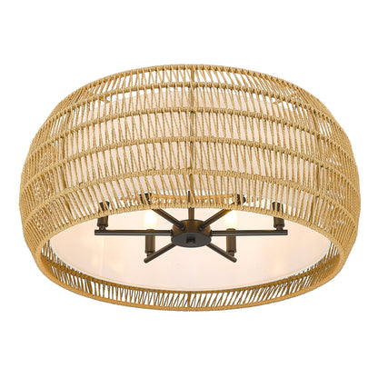 Golden Lighting Everly 6-light Semi-Flush Mount in Matte Black and Natural Rattan shade